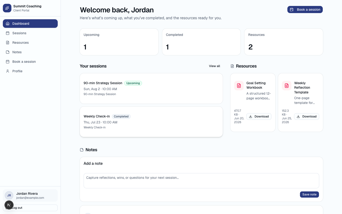 Client portal dashboard