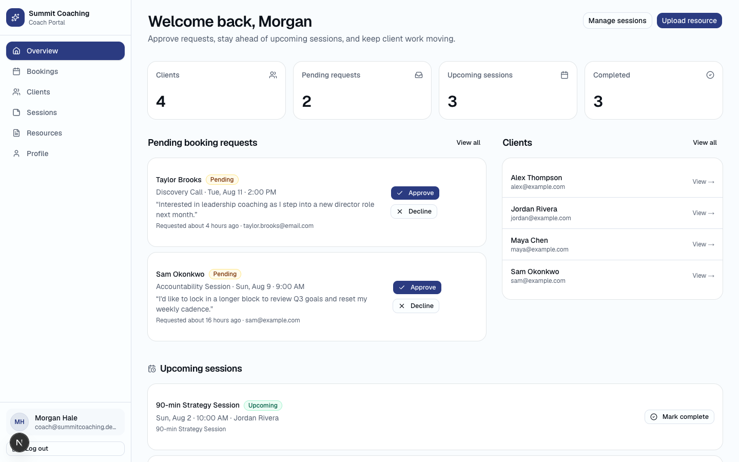 Summit Coaching coach dashboard